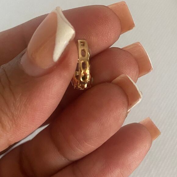 Gold Tone Huggie Hoop Earrings Baguette CZ Crystals Retro Style Hypoallergenic - Picture 12 of 17